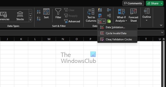 Circle Invalid Data Excel