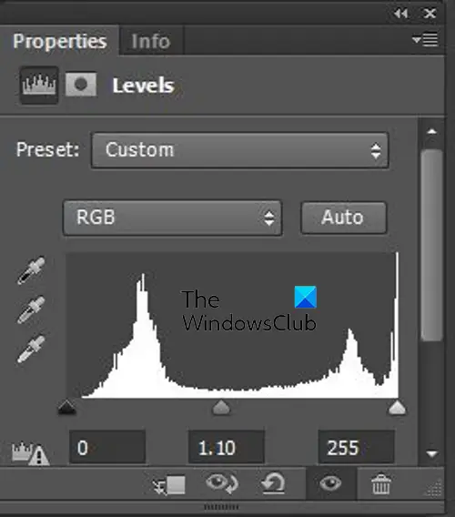 Create high-contrast black-and-white images in Photoshop using the gradient map - Levels adj layer window
