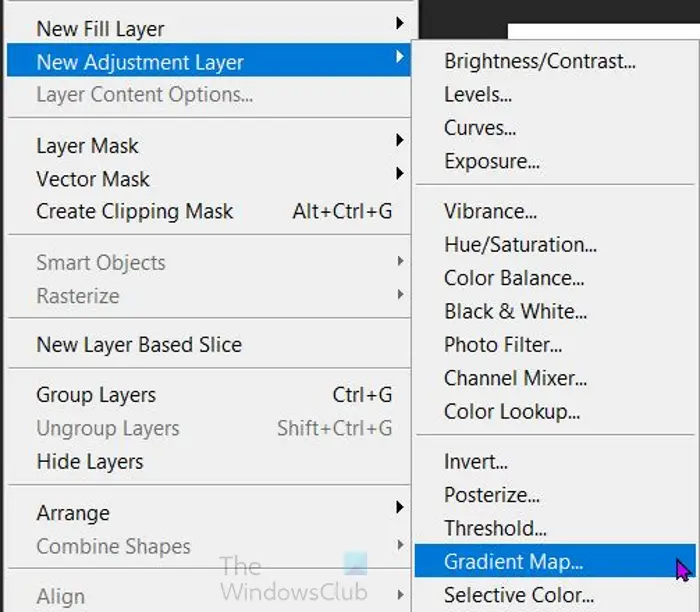 Create high-contrast black-and-white images in Photoshop using the gradient map - adjustment layer - top menu