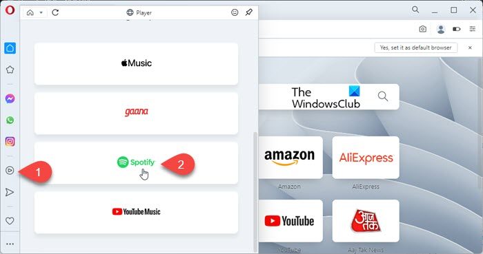 Enable Spotify using Opera's built-in player