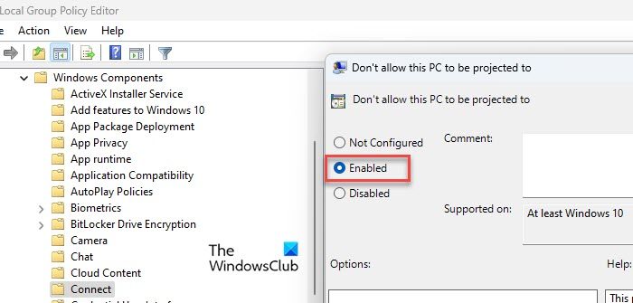 Enabling Projecting to this PC using Local Group Policy Editor