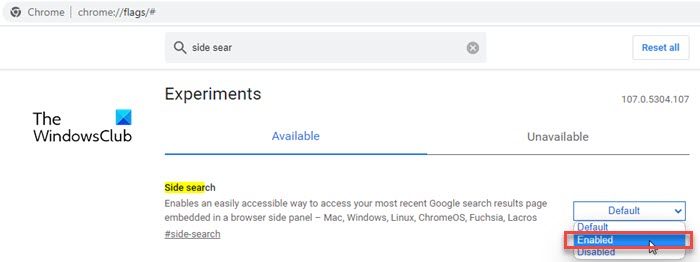 Enabling Side Search in Google Chrome through hidden flags