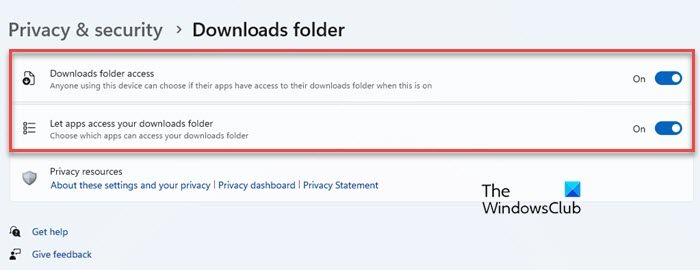 Enabling app permissions for the Downloads folder