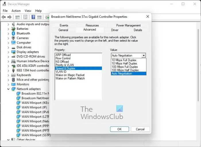 Ethernet Network Adapter Settings