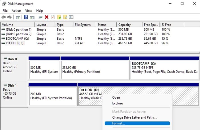 Format using DISK Management