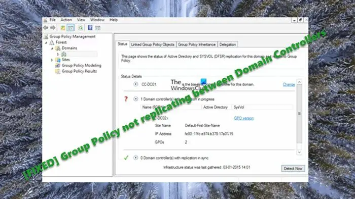 Group Policy not replicating between Domain Controllers
