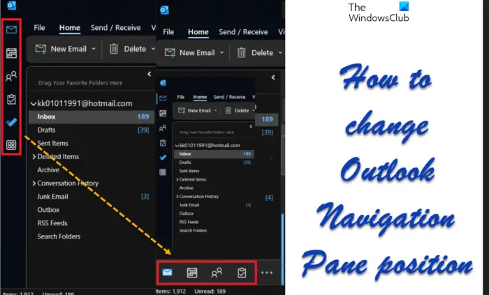 How to change Outlook Navigation Pane position