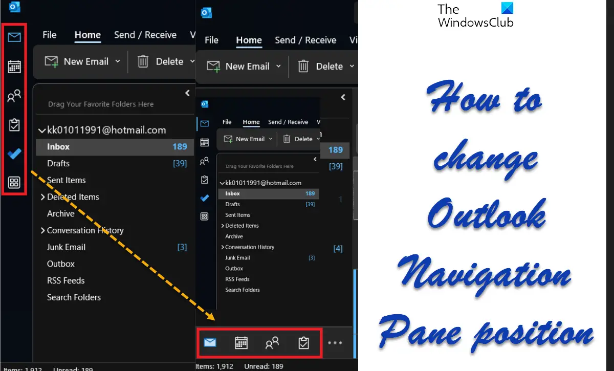 How to change Outlook Navigation Pane position