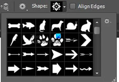 How to create a pattern from the custom shape tool in Photoshop - Custom shape tool - top menu