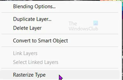 How to create sliced text in Photoshop - method 1 - rasterize menu