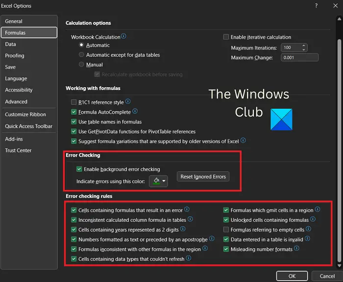 How to enable or disable Error checking rules in Microsoft Excel