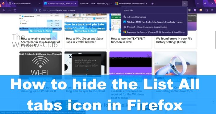 How to hide the List All tabs icon in Firefox