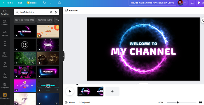 How to make an Intro for YouTube in Canva