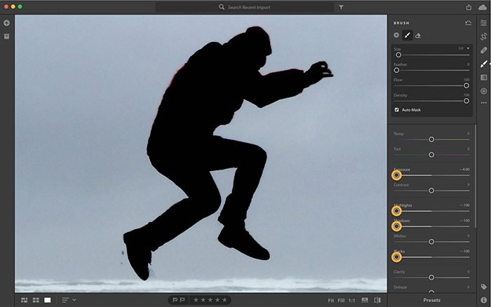 How to turn a photo into a silhouette using Photoshop Lightroom - darken