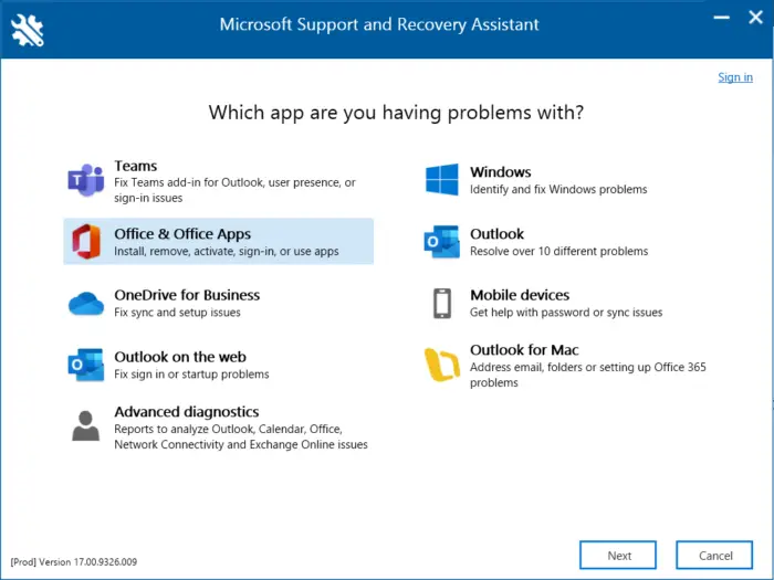 Microsoft Support and Recovery Assistant