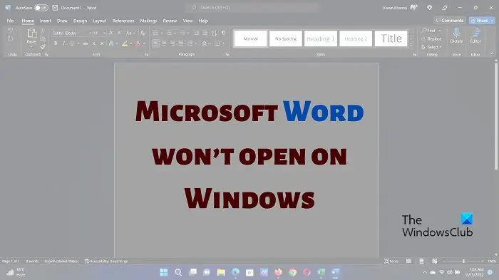 Microsoft Word no se abre en Windows