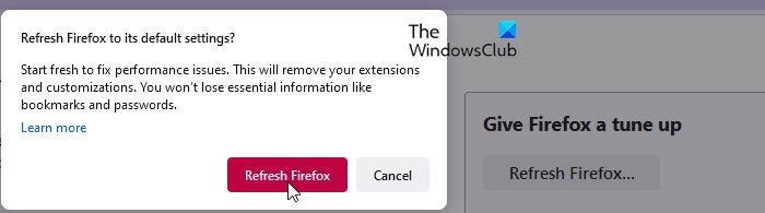 Refreshing Firefox to its default state