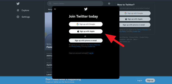 Sign up on Twitter using Apple