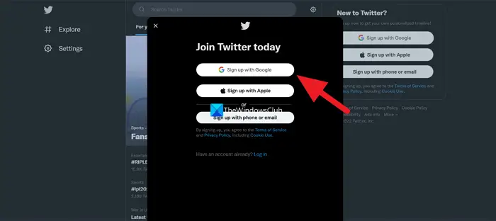 Sign up on Twitter using Google Account