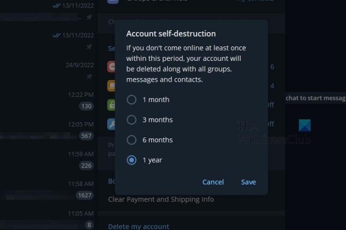 Telegram Account Self Deletion