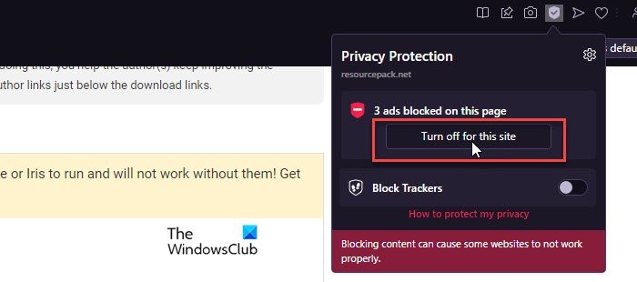 Turning off the ad-blocker