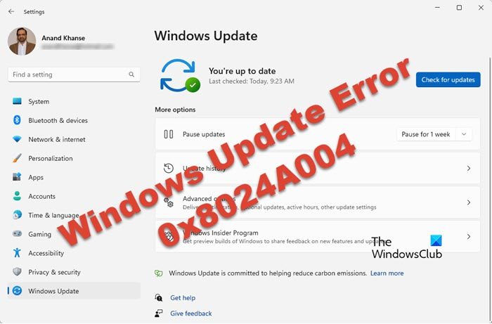 Windows Update Error 0x8024A004