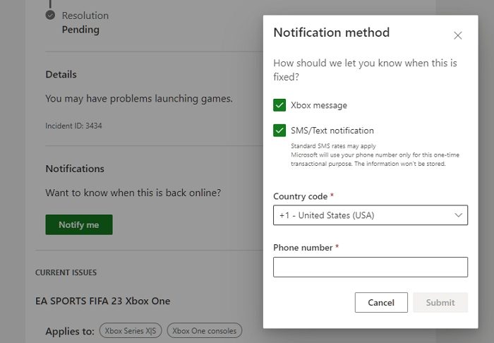 Xbox Service Status Notifcations