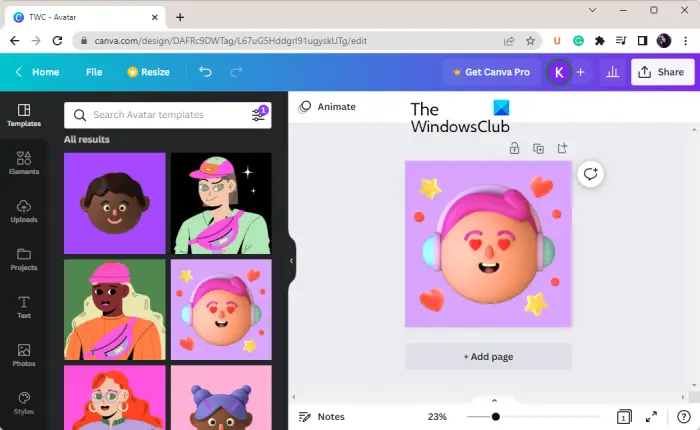 How to make a Cartoon Avatar on Windows 11/10?