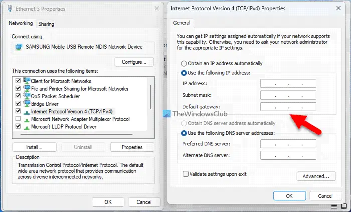 How to change Default gateway in Windows 11/10