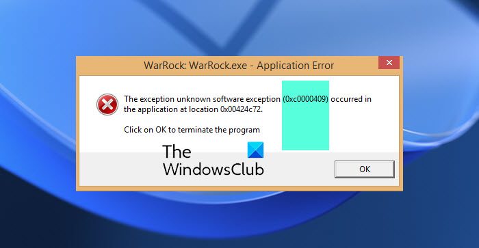 Exception unknown software exception error 0xc0000409
