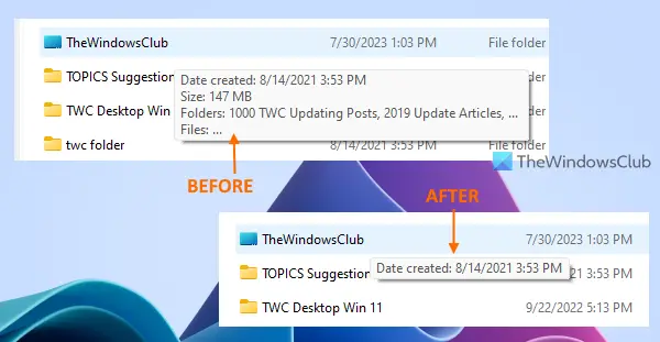 hide file size information folder tips