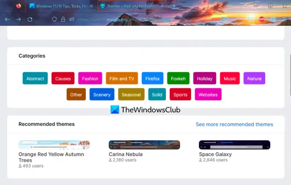 install a theme firefox themes store