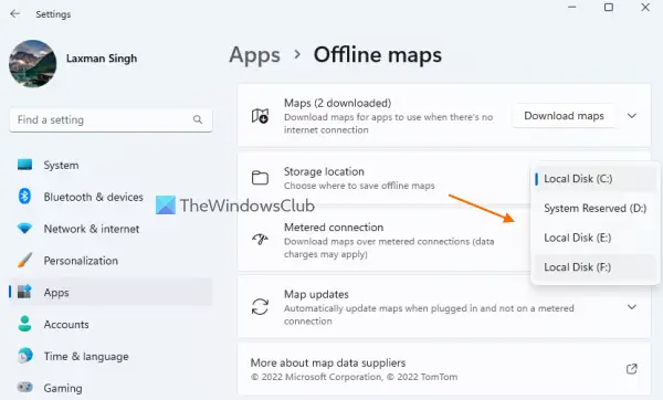 offline maps storage location settings app