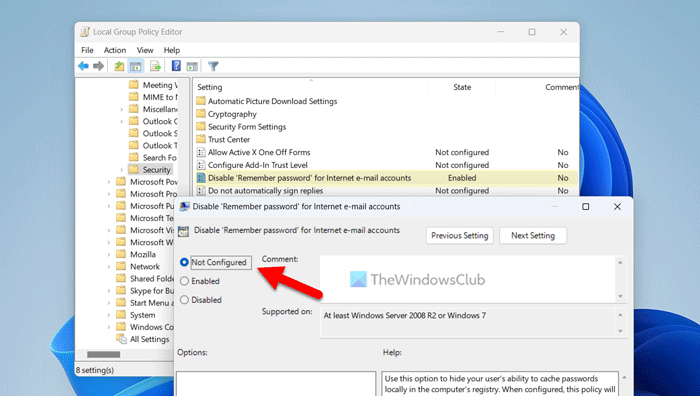 Fix Remember password option missing in Outlook