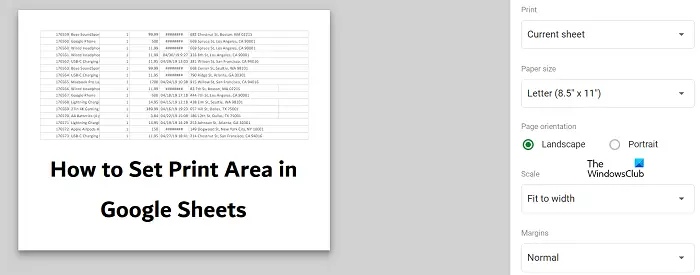 How to Set Print Area in Google Sheets