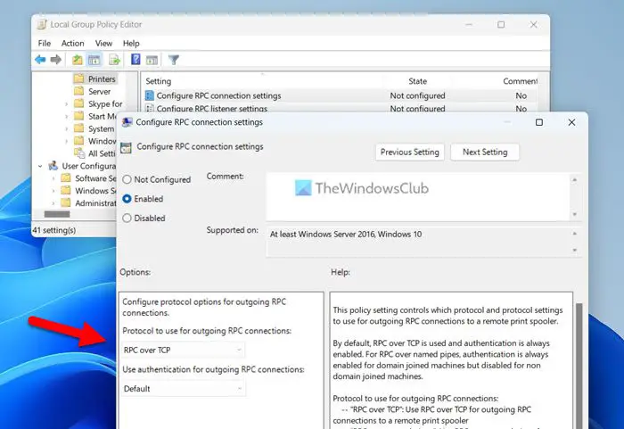 How to switch Network printing between TCP and RPC in Windows 11