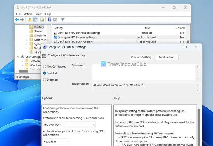 How to switch Network printing between TCP and RPC in Windows 11