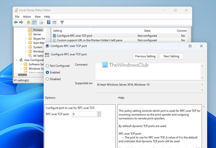 How to switch Network printing between TCP and RPC in Windows 11