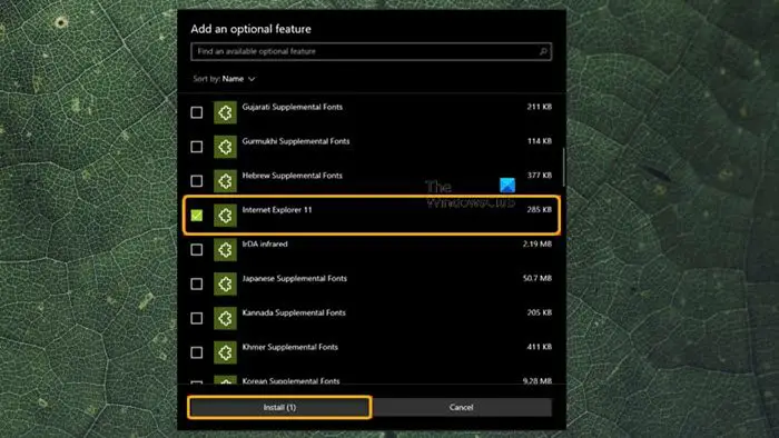 Add Internet Explorer mode via Optional features - Windows 10