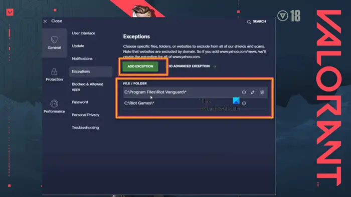 Add Riot Games and Riot Vanguard folders to Antivirus Exception list