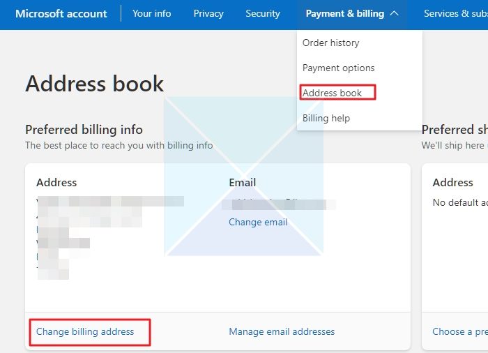 Change Billing Address Microsoft