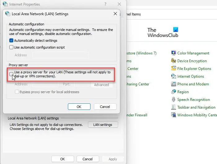 Change Proxy Server setting on Windows