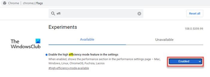 Chrome's efficiency mode flag setting