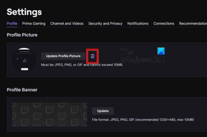 Delete Twitch Profile picture