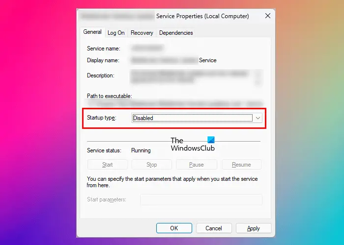Disable a Service on Windows