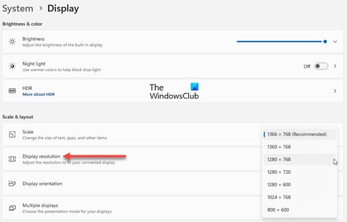 Display Resolution option in Windows 11