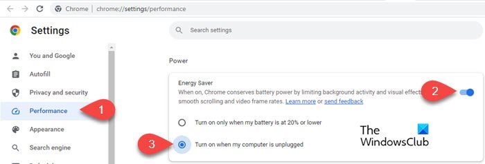 Enabling Energy Saver in Chrome