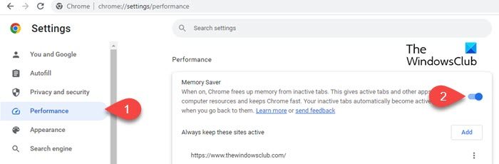 Enabling Memory Saver in Google Chrome