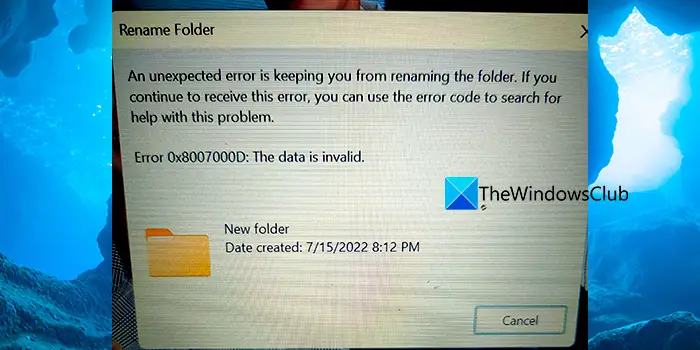 Error 0x8007000D while renaming a folder