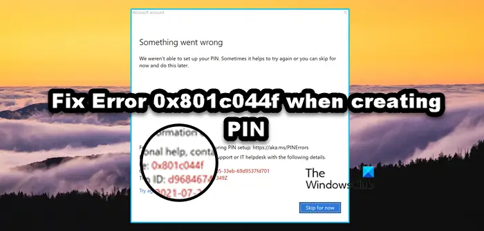 Error 0x801c044f when creating PIN